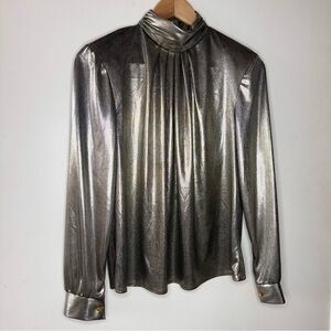 SBM Sport Women’s Vintage Gold Metallic Mock Neck disco Top SMALL